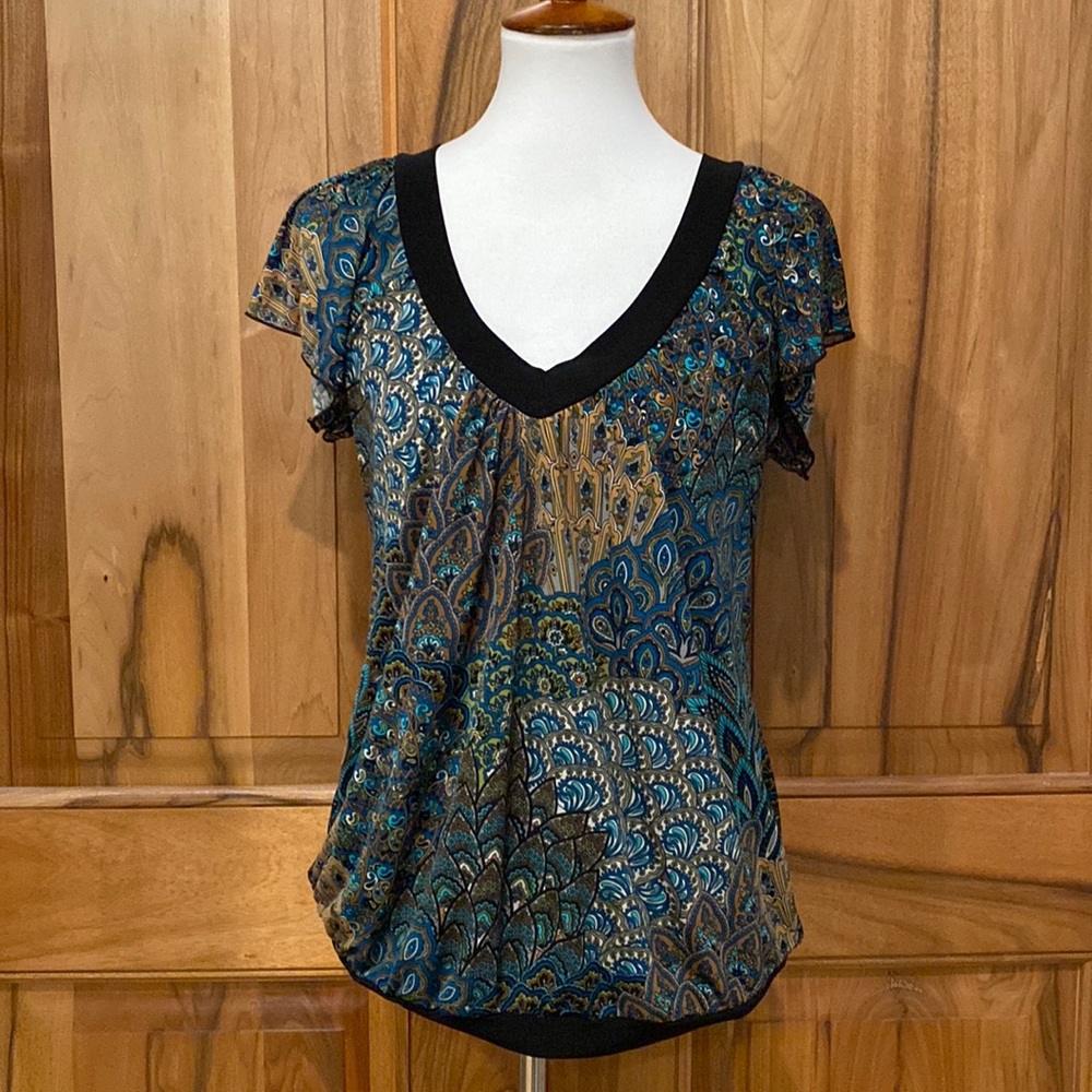 Lavish Maternity - Mandala Print Butterfly Sleeve Jersey Knit Top - EUC - L